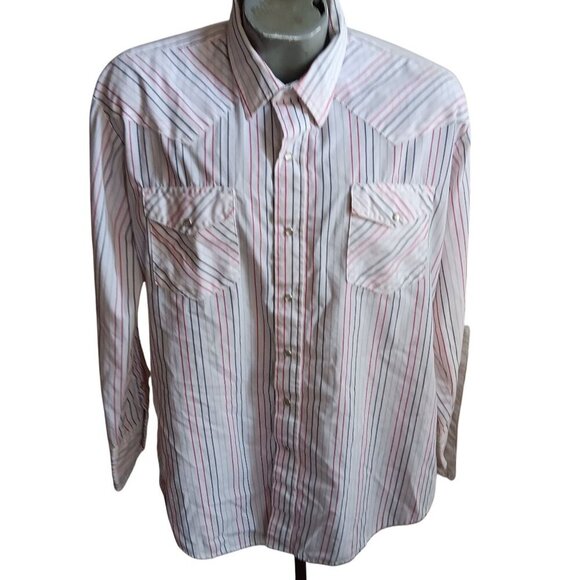 Vintage 1980s Mens Western Shirt XL White Stripes Indy - Picture 1 of 5